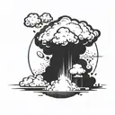 a nuclear explosion mushroom cloud contained within a perfect black circle tattoo design idea