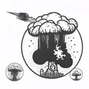 a nuclear explosion mushroom cloud contained within a perfect black circle tattoo design idea
