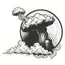 a nuclear explosion mushroom cloud contained within a perfect black circle tattoo design idea