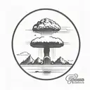 a nuclear explosion mushroom cloud within a perfect black circle tattoo design idea