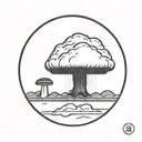 a nuclear explosion mushroom cloud within a perfect black circle tattoo design idea