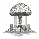an abstract nuclear explosion mushroom cloud destroying a major city in an abstract black line frame tattoo design idea
