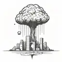 an abstract nuclear explosion mushroom cloud destroying a major city in an abstract black line frame tattoo design idea