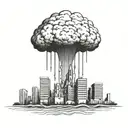 an abstract nuclear explosion mushroom cloud destroying a major city in an abstract black line frame tattoo design idea