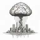 an abstract nuclear explosion mushroom cloud destroying a major city in an abstract black line frame tattoo design idea