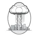 an abstract nuclear explosion mushroom cloud destroying a city in an abstract black line frame tattoo design idea