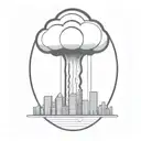 an abstract nuclear explosion mushroom cloud destroying a city in an abstract black line frame tattoo design idea