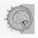 a brain inside a circular frame with geometric patterns shooting from it tattoo design idea