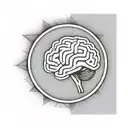 a brain inside a circular frame with geometric patterns shooting from it tattoo design idea