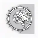 a brain inside a circular frame with geometric patterns shooting from it tattoo design idea