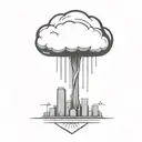 an abstract nuclear explosion mushroom cloud destorying a major city in an abstract black line frame tattoo design idea