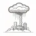 an abstract nuclear explosion mushroom cloud destorying a major city in an abstract black line frame tattoo design idea