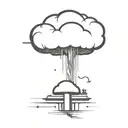 an abstract nuclear explosion mushroom cloud destorying a major city in an abstract black line frame tattoo design idea