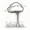 an abstract nuclear explosion mushroom cloud destorying a major city in an abstract black line frame tattoo design idea