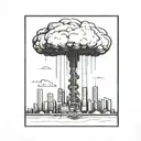an abstract nuclear explosion mushroom cloud destroying a major city in an abstract black line frame tattoo design idea
