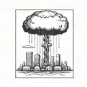 an abstract nuclear explosion mushroom cloud destroying a major city in an abstract black line frame tattoo design idea