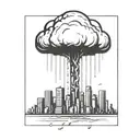 an abstract nuclear explosion mushroom cloud destroying a major city in an abstract black line frame tattoo design idea