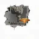a nuclear explosion mushroom cloud destroying a city in a rectangular picture frame hanging on a wall tattoo design idea