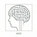 a simple minimalist line drawing of a brain as an elaborate maze in a square frame that connects to the maze tattoo design idea