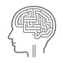 a simple minimalist line drawing of a brain as an elaborate maze in a square frame that connects to the maze tattoo design idea
