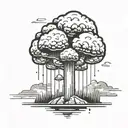 mushroom cloud from a nuclear explosion within an abstract frame but the explosion is slightly breaking out of the frame tattoo design idea