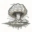 mushroom cloud from a nuclear explosion within an abstract frame but the explosion is slightly breaking out of the frame tattoo design idea