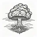 mushroom cloud from a nuclear explosion within an abstract frame but the explosion is slightly breaking out of the frame tattoo design idea