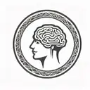 a brain inside a simple thick black line circular frame with geometric patterns shooting from it tattoo design idea