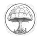 mushroom cloud from a nuclear explosion within an abstract frame but the explosion is slightly breaking out of the frame tattoo design idea