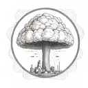 mushroom cloud from a nuclear explosion within an abstract frame but the explosion is slightly breaking out of the frame tattoo design idea