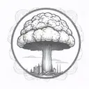 mushroom cloud from a nuclear explosion within an abstract frame but the explosion is slightly breaking out of the frame tattoo design idea