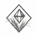 a diamond balancing on top of a single blade of grass using bold black lines in a bold black frame tattoo design idea