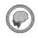 a brain inside a circular frame with geometric patterns shooting from it tattoo design idea