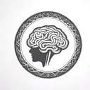 a brain inside a circular frame with geometric patterns shooting from it tattoo design idea