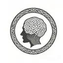 a brain inside a circular frame with geometric patterns shooting from it tattoo design idea