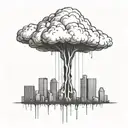 an abstract nuclear explosion mushroom cloud destroying a major city in an abstract black line frame tattoo design idea