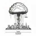 an abstract nuclear explosion mushroom cloud destroying a major city in an abstract black line frame tattoo design idea