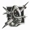 a rectangular poster frame. the image in the frame is advertising space flight. retro futuristic style tattoo design idea