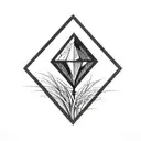 a diamond balancing on top of a single blade of grass using bold black lines in a bold black frame tattoo design idea