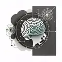 a brain inside a circular frame with geometric patterns shooting from it tattoo design idea