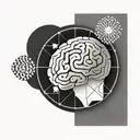 a brain inside a circular frame with geometric patterns shooting from it tattoo design idea