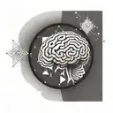 a brain inside a circular frame with geometric patterns shooting from it tattoo design idea