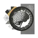a brain inside a circular frame with geometric patterns shooting from it tattoo design idea