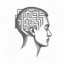 a human head laying back on a pillow with geometric shapes like a maze coming out of the top of his head tattoo design idea