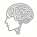 a simple minimalist line drawing of a brain as an elaborate maze tattoo design idea