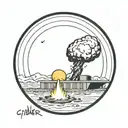 a nuclear explosion contained within a perfect circle tattoo design idea