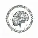 a brain inside a circular frame with geometric patterns shooting from it tattoo design idea