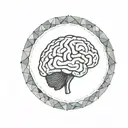 a brain inside a circular frame with geometric patterns shooting from it tattoo design idea