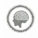 a brain inside a circular frame with geometric patterns shooting from it tattoo design idea