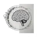 a brain inside a circular frame with geometric patterns shooting from it tattoo design idea